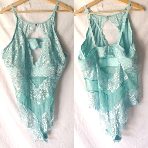 Real Lingerie Lace Teddy Bodysuit Light Blue 3X  Keyhole Oh La La Cherie - Picture 1 of 8